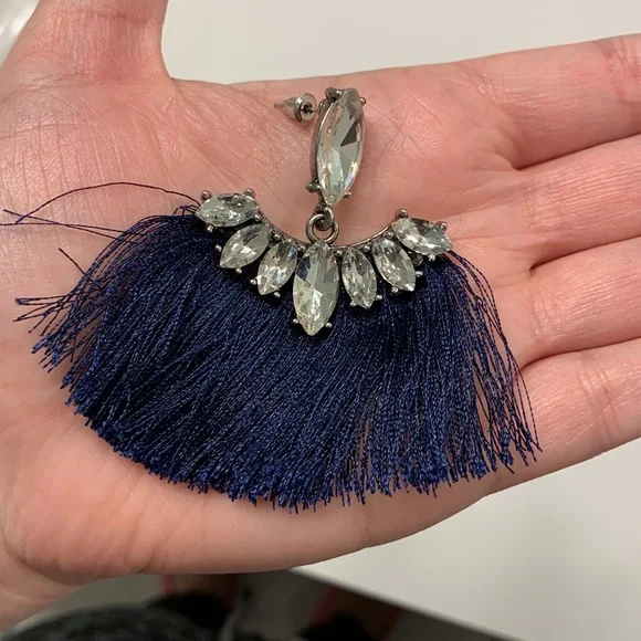 NWOT Dark Blue Fringe Earrings - Picture 4 of 5